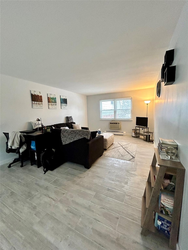 living room with light hardwood / wood-style floors and baseboard heating