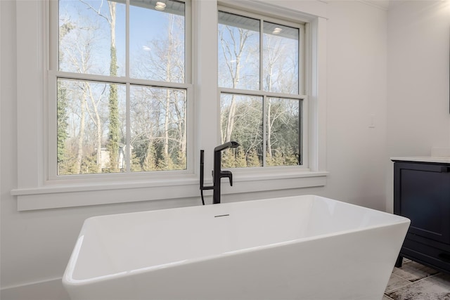 bathroom with a bath, plenty of natural light, and sink