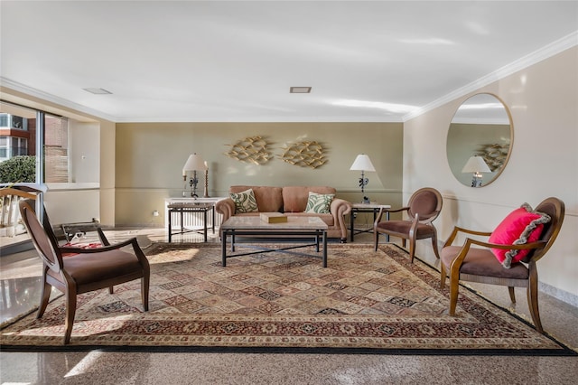 living room featuring ornamental molding