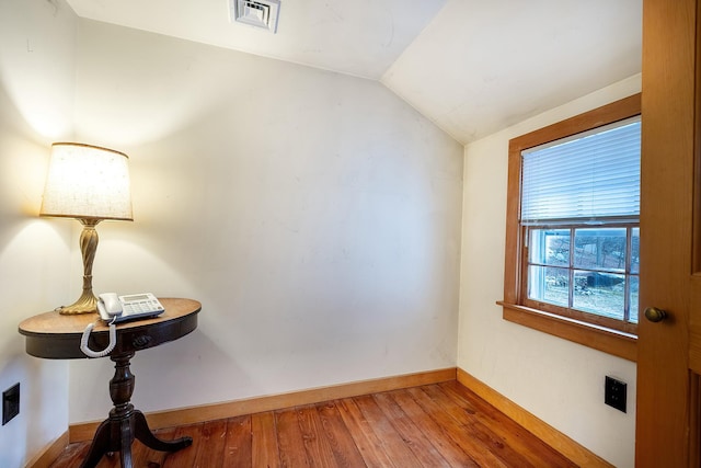 interior space with vaulted ceiling and wood-type flooring