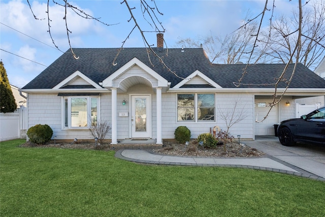 ranch-style home with a front yard and a garage