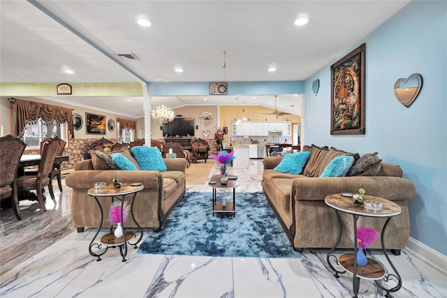 living room with a chandelier