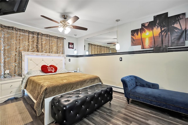 bedroom with ceiling fan and wood-type flooring