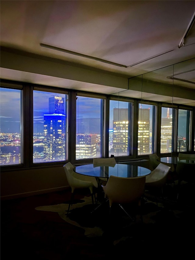 dining room with track lighting