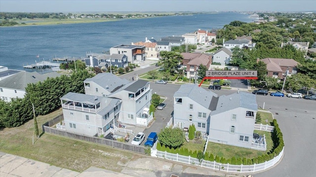 aerial view featuring a water view