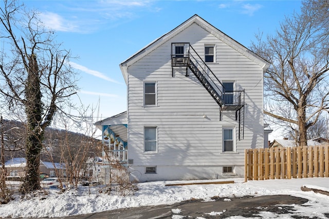 view of snow covered exterior