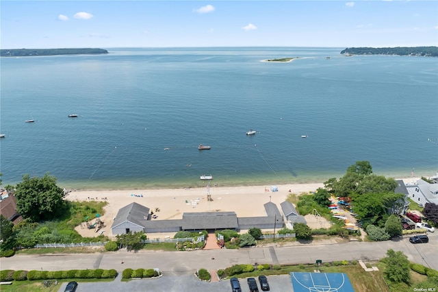 view of water feature with a beach view