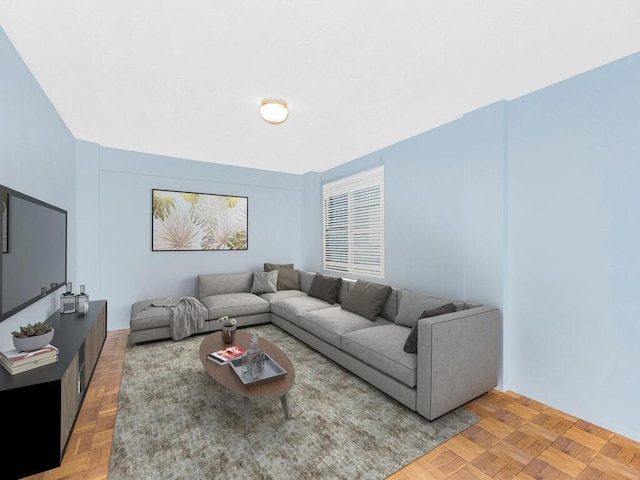 living room with light parquet flooring