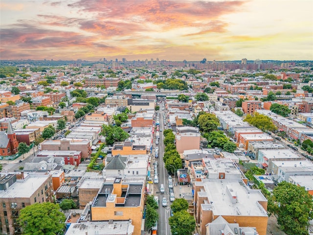 view of aerial view at dusk