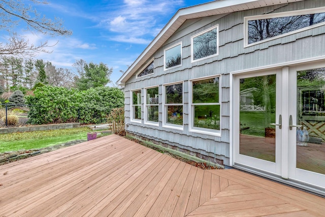 wooden deck with french doors