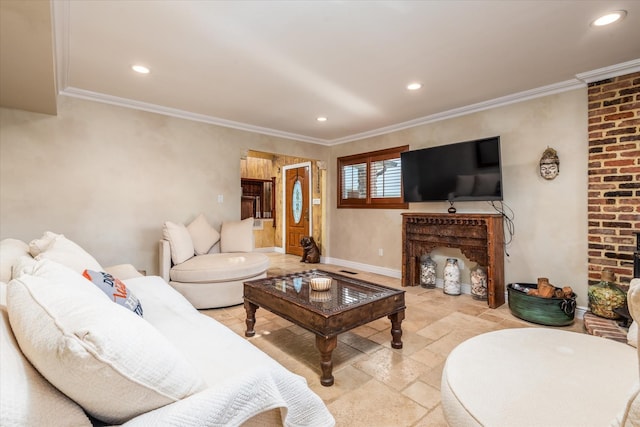 living room featuring ornamental molding