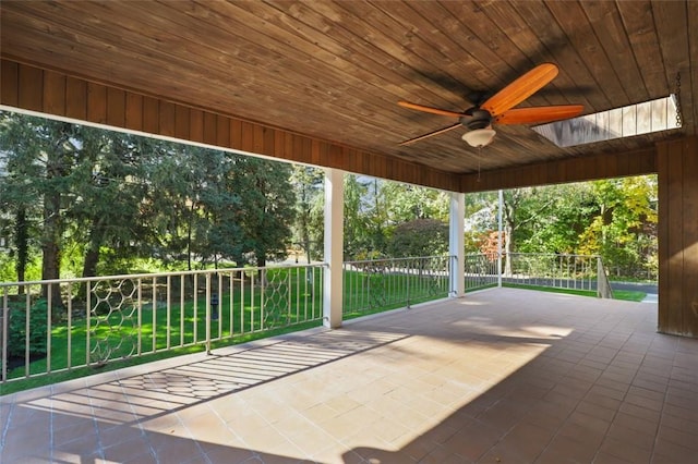 view of patio featuring ceiling fan