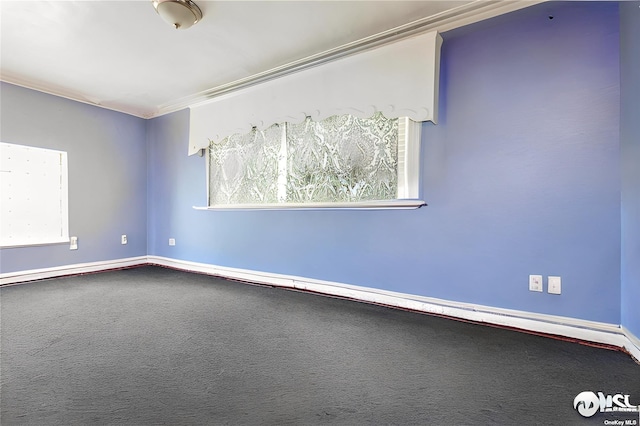 carpeted empty room featuring ornamental molding