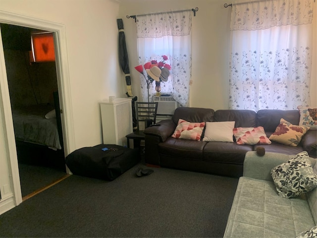 living room with plenty of natural light and carpet