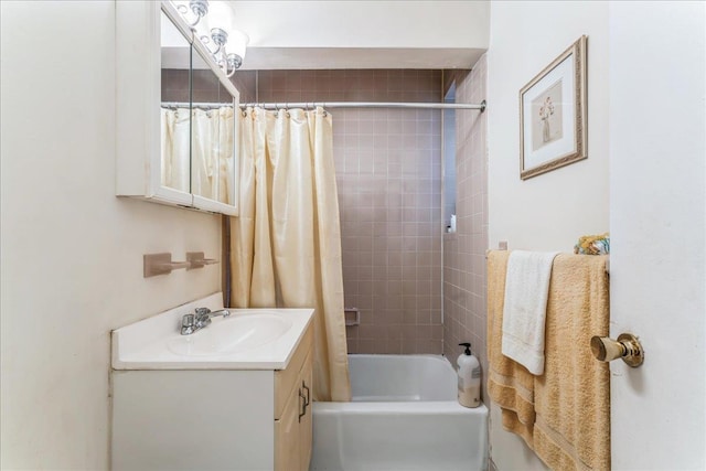 bathroom with vanity and shower / bathtub combination with curtain