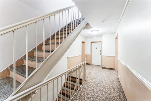 staircase with ornamental molding