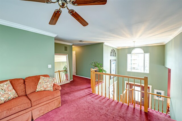 interior space featuring ornamental molding and carpet flooring