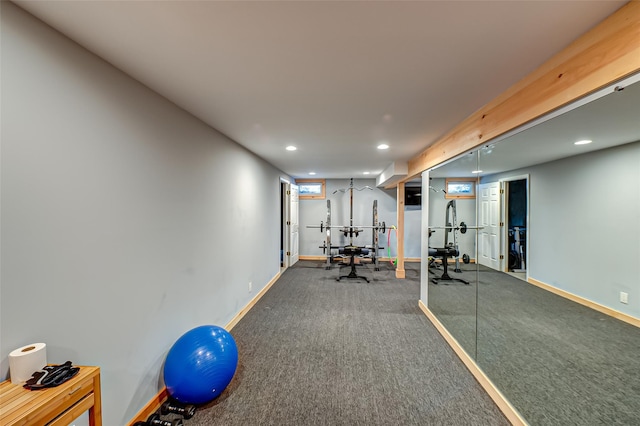 exercise area with carpet flooring