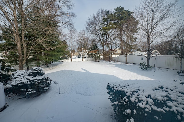 view of yard layered in snow