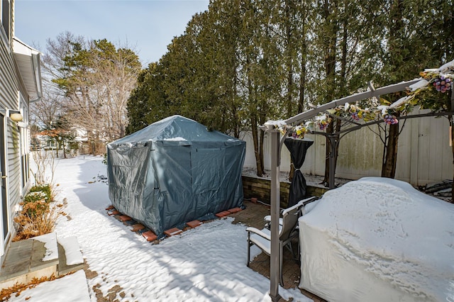 view of snow covered patio