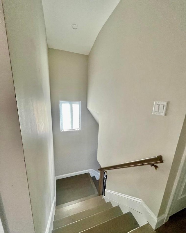 stairway featuring wood-type flooring