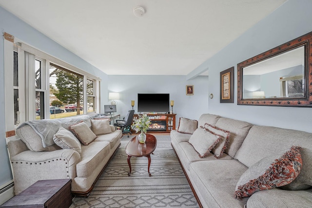 living room with a baseboard radiator