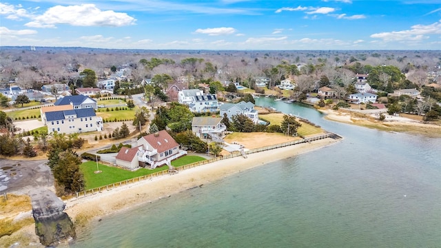 aerial view featuring a beach view and a water view