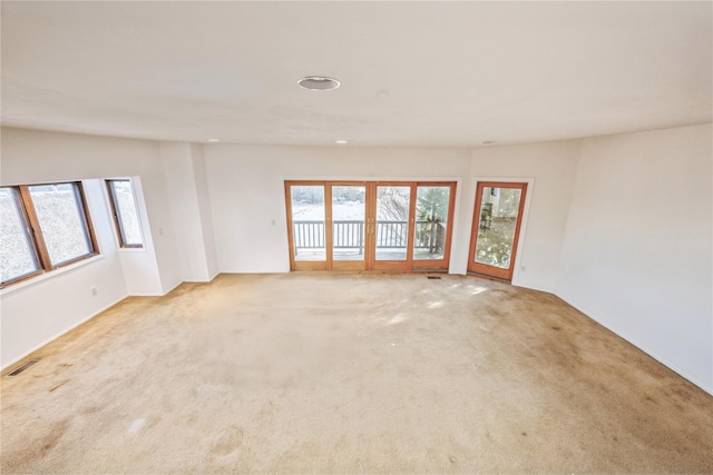 spare room featuring light carpet and a wealth of natural light