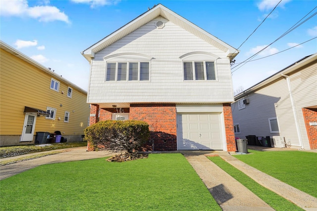 front facade with a front lawn and a garage