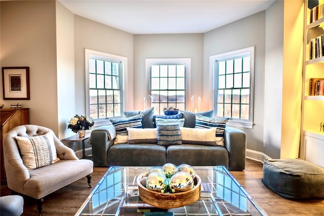 living room with wood finished floors and baseboards