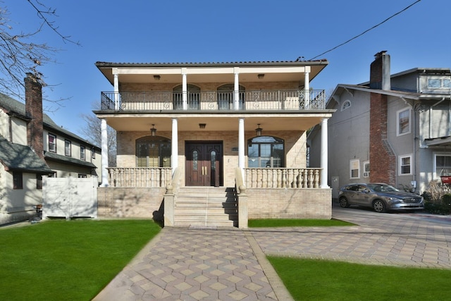 view of front of property with a porch and a balcony