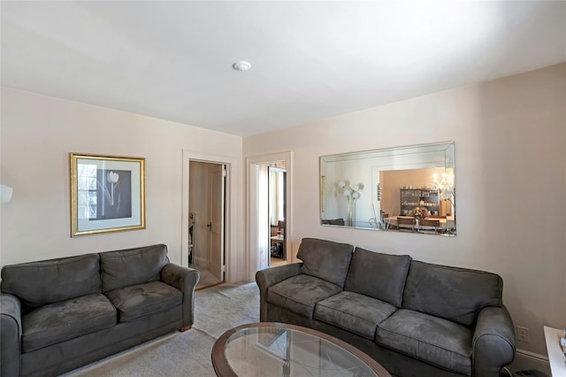 living room with light colored carpet