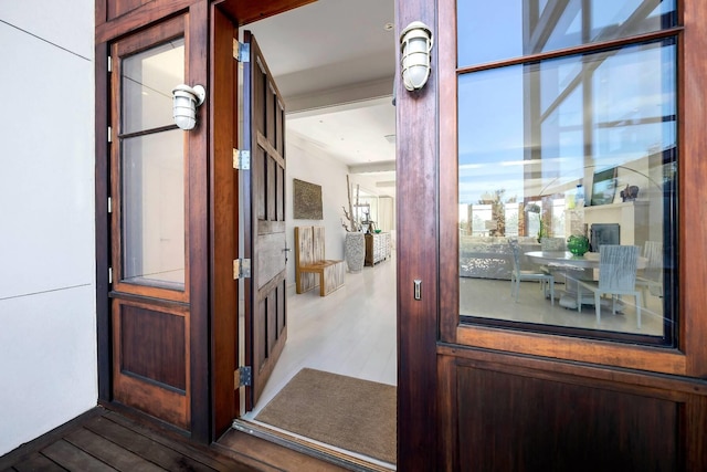 corridor featuring wood-type flooring