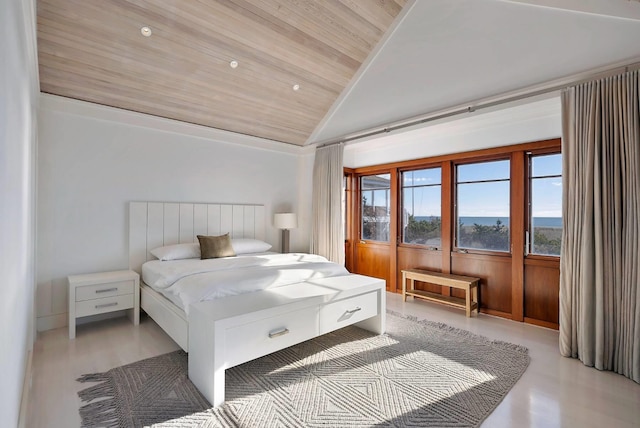 bedroom with wood ceiling