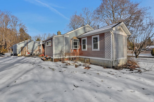 view of snow covered exterior