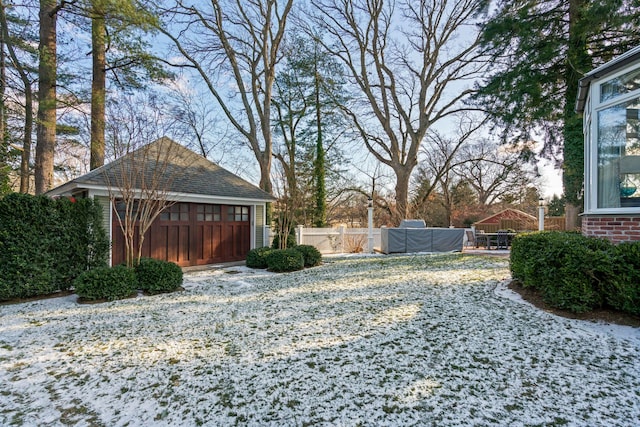 view of yard featuring a garage