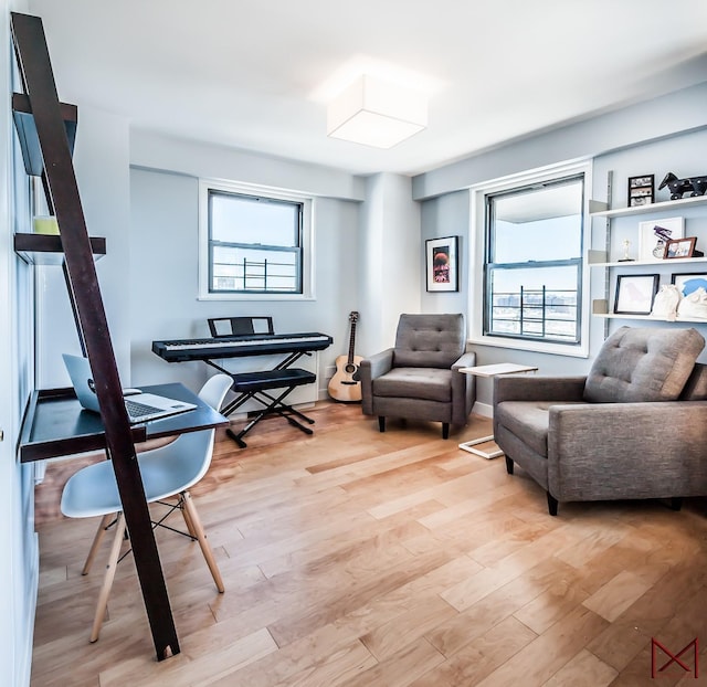 sitting room featuring light hardwood / wood-style flooring