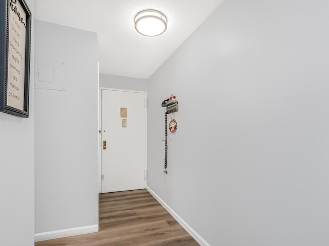 hallway with wood-type flooring