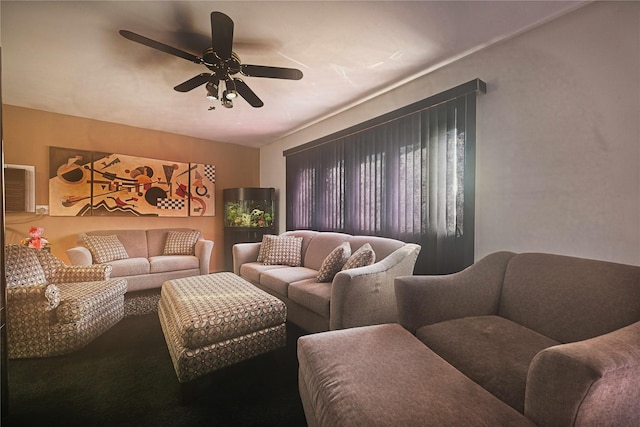 living room with ceiling fan