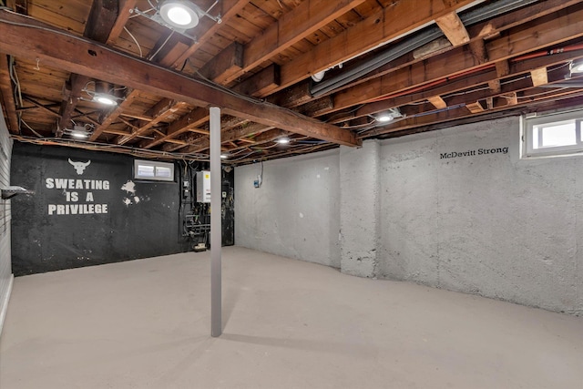 basement featuring water heater