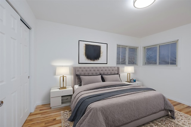 bedroom featuring a closet and light hardwood / wood-style floors