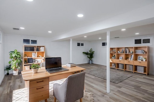 home office featuring hardwood / wood-style flooring