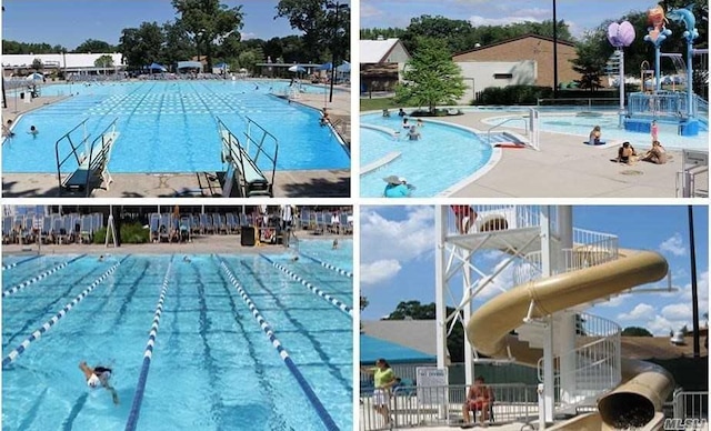 view of pool with a patio and a water slide