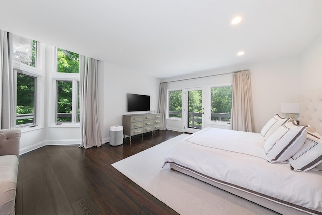 652 Long Hill Rd W, Briarcliff Manor, NY 10510 - bedroom featuring dark wood-style flooring, recessed lighting, baseboards, and access to outside