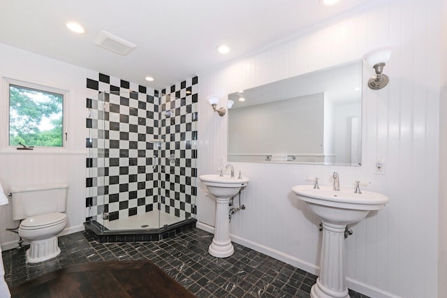 652 Long Hill Rd W, Briarcliff Manor, NY 10510 - full bathroom with a stall shower, toilet, baseboards, recessed lighting, and tile patterned floors