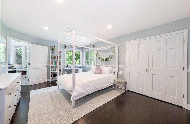 652 Long Hill Rd W, Briarcliff Manor, NY 10510 - bedroom with dark wood-type flooring, a closet, and recessed lighting