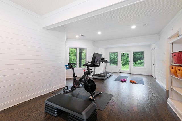 652 Long Hill Rd W, Briarcliff Manor, NY 10510 - exercise area with wood finished floors, ornamental molding, wood walls, recessed lighting, and baseboards