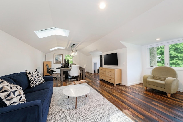 652 Long Hill Rd W, Briarcliff Manor, NY 10510 - living area with a skylight, dark wood-style floors, and lofted ceiling