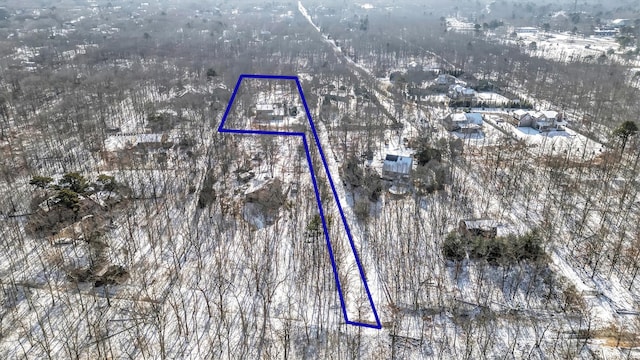 47A Old Squires Rd, Hampton Bays, NY 11946 - snowy aerial view with property parcel outlined