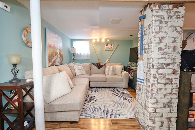 living room with hardwood / wood-style floors